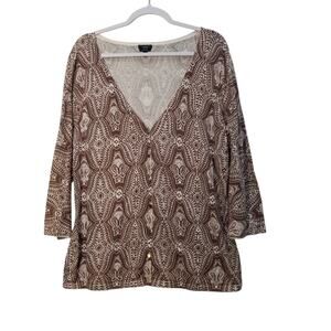 Talbots Women’s Sz XL Cardigan Sweater 100% Pima Cotton Brown Cream Long Sleeve